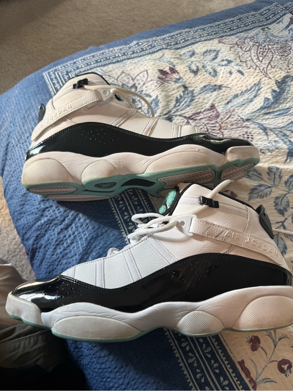 Jordan Men's Retro Athletic Shoes White Black Mint Green Accents - Picture 2 of 2